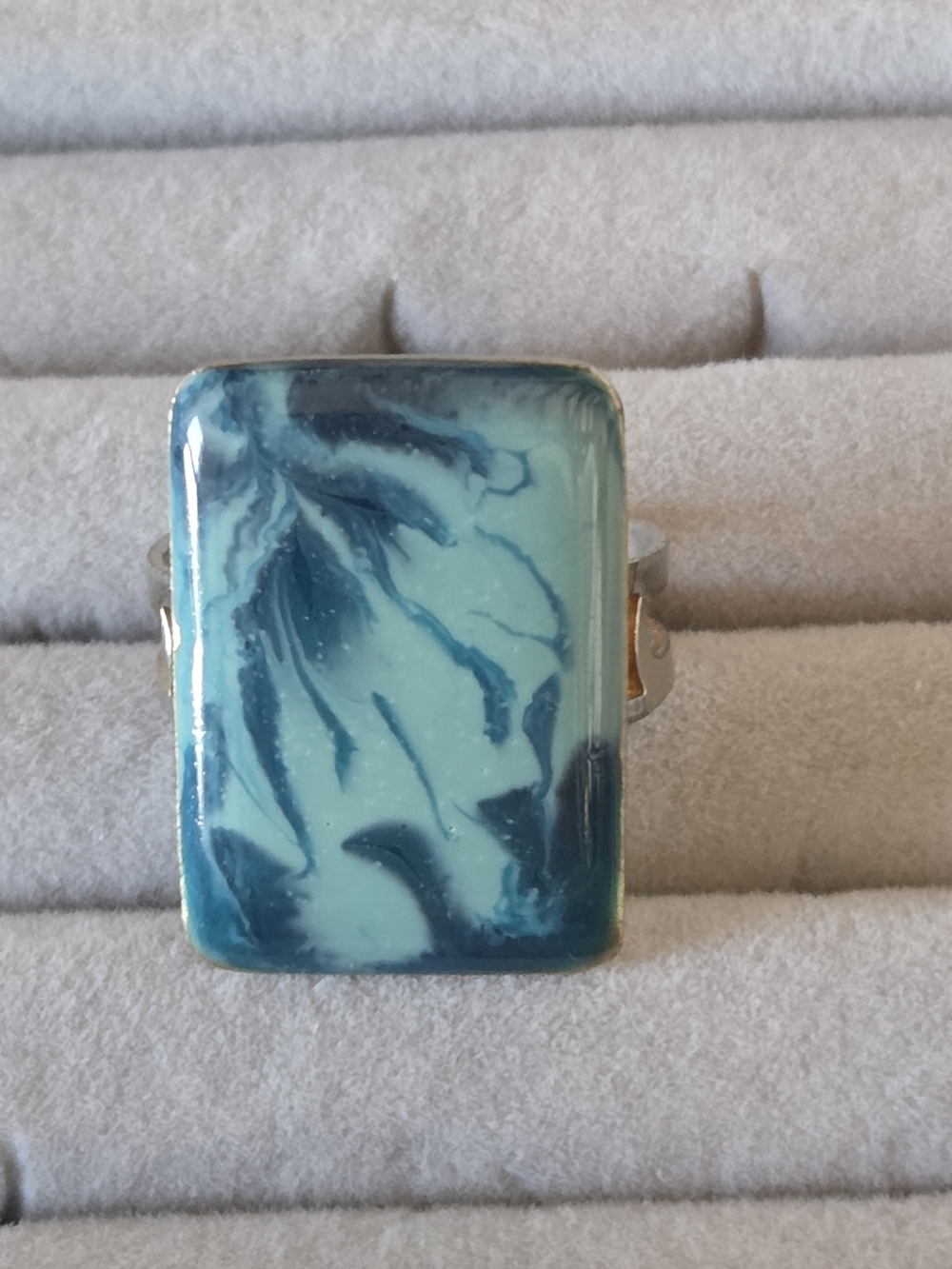 Blue Marbled Rectangular Statement Ring - Women Jewelry
